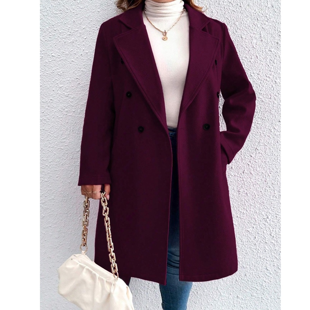 Plus Double Breasted Button up Pocket Jacket Coat - Picture 5 of 13